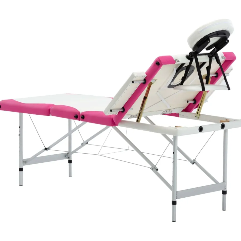 vidaXL Massagetafel inklapbaar 4 zones aluminium wit en roze