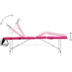 vidaXL Massagetafel inklapbaar 4 zones aluminium wit en roze