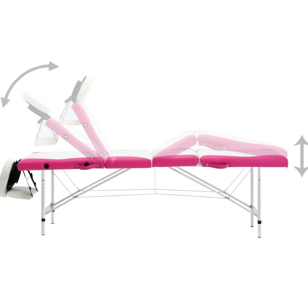 vidaXL Massagetafel inklapbaar 4 zones aluminium wit en roze