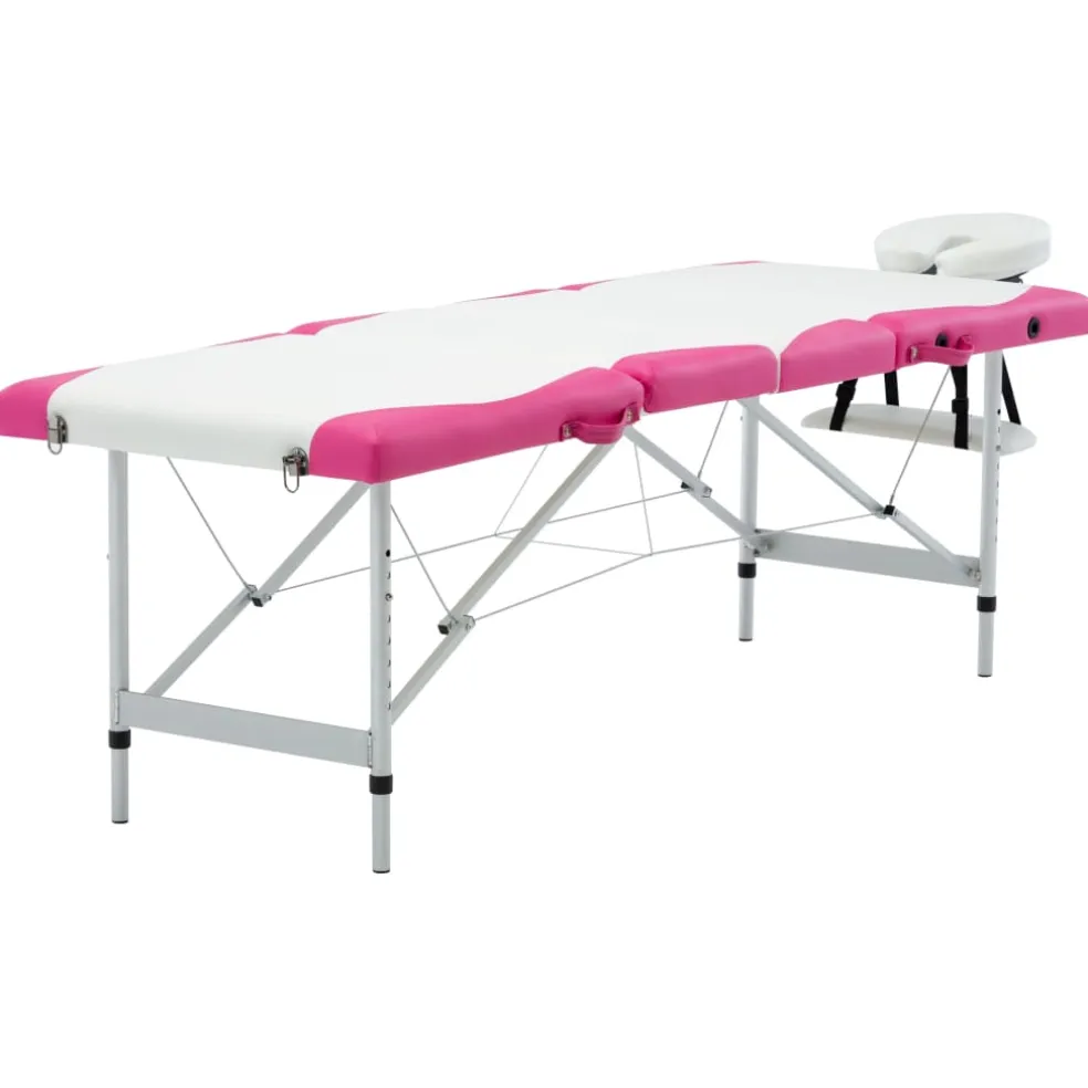 vidaXL Massagetafel inklapbaar 4 zones aluminium wit en roze
