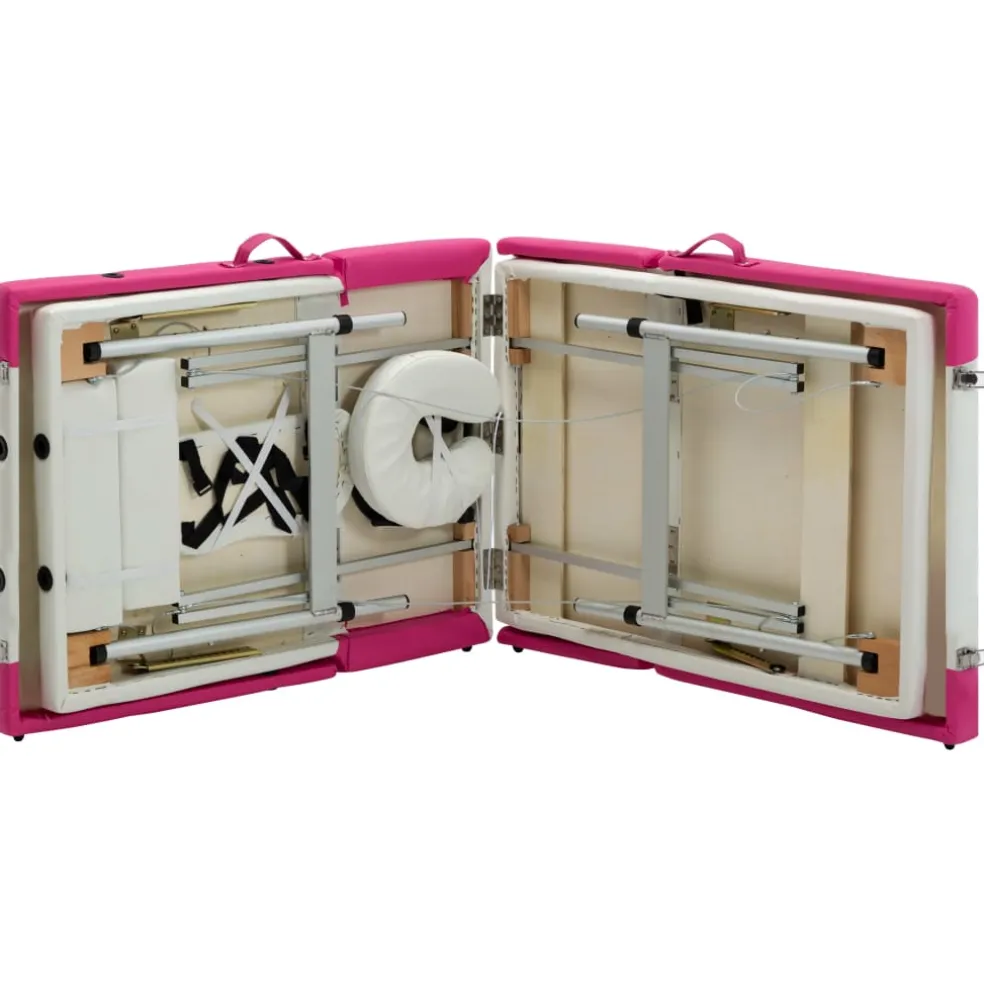vidaXL Massagetafel inklapbaar 4 zones aluminium wit en roze