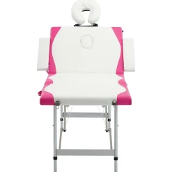 vidaXL Massagetafel inklapbaar 4 zones aluminium wit en roze