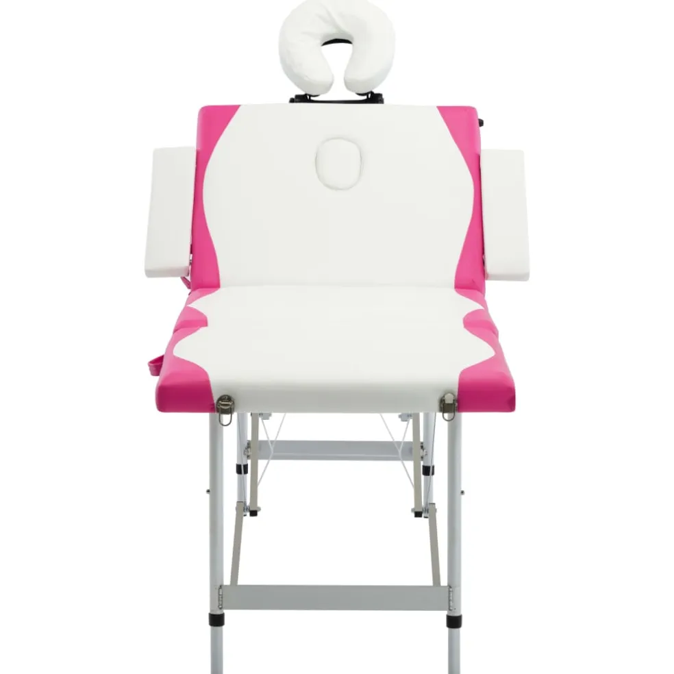 vidaXL Massagetafel inklapbaar 4 zones aluminium wit en roze