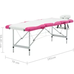 vidaXL Massagetafel inklapbaar 4 zones aluminium wit en roze