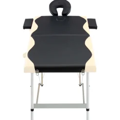 vidaXL Massagetafel inklapbaar 2 zones aluminium zwart en beige