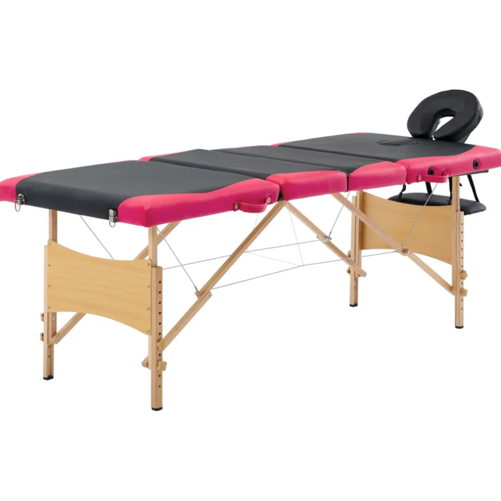 vidaXL Massagetafel inklapbaar 3 zones hout zwart en beige