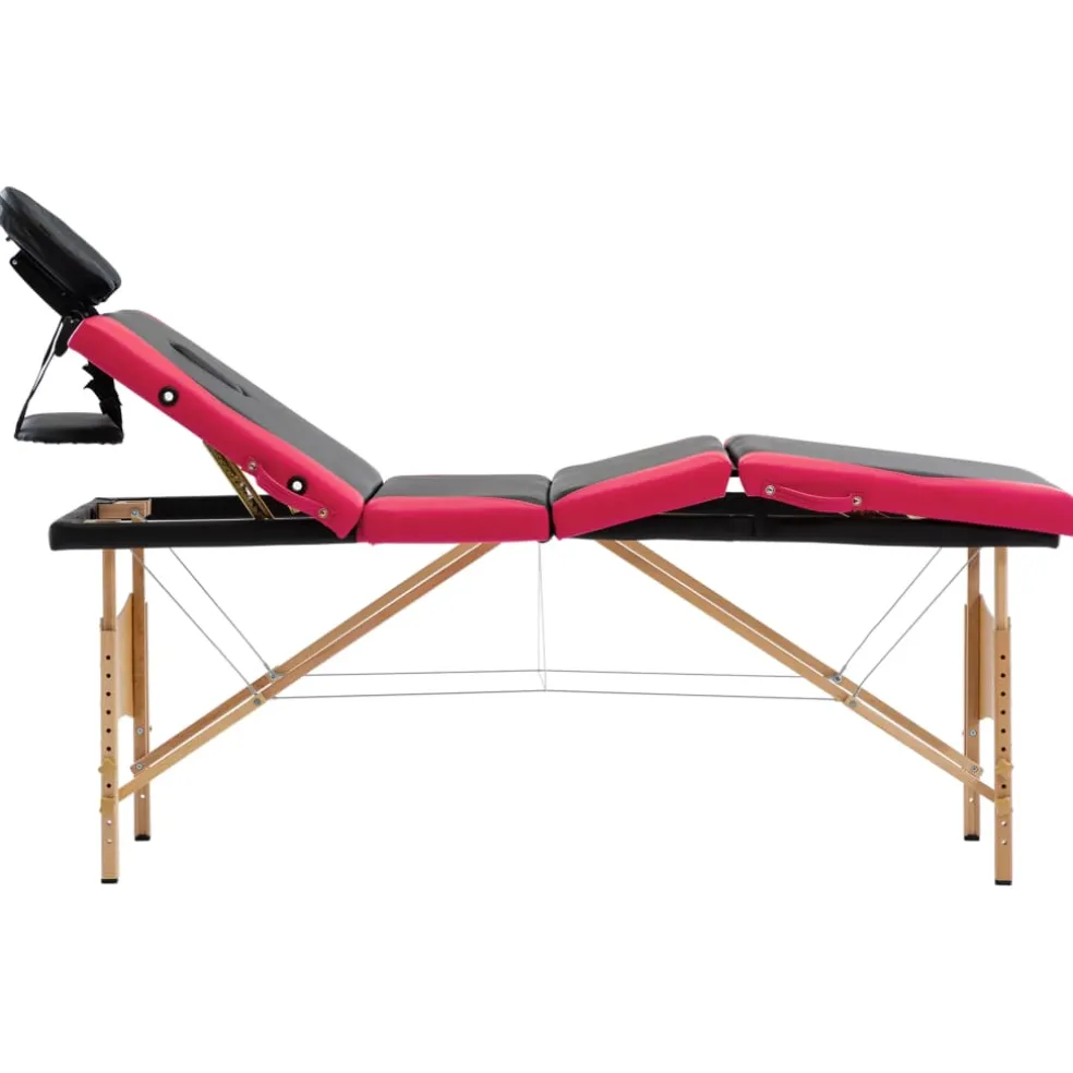 vidaXL Massagetafel inklapbaar 3 zones hout zwart en beige