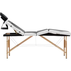 vidaXL Massagetafel inklapbaar 4 zones hout zwart en wit