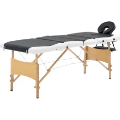 vidaXL Massagetafel inklapbaar 4 zones hout zwart en wit