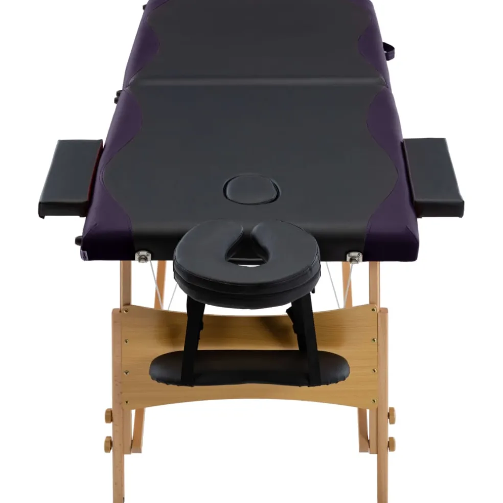 vidaXL Massagetafel inklapbaar 2 zones hout zwart