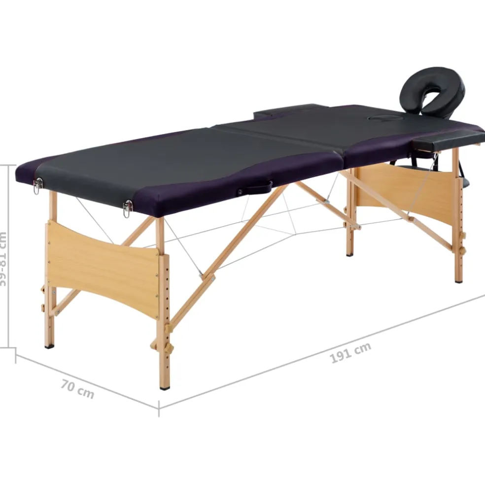 vidaXL Massagetafel inklapbaar 2 zones hout zwart