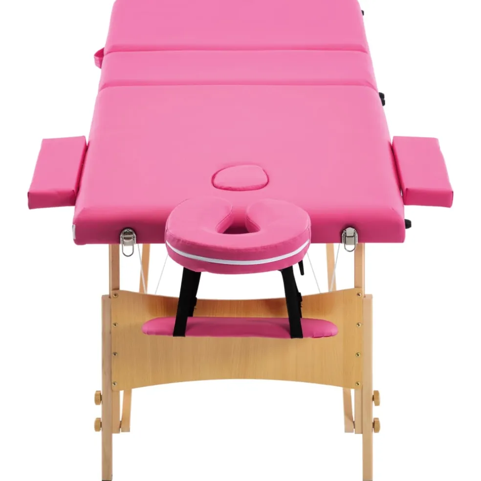 vidaXL Massagetafel inklapbaar 3 zones hout roze
