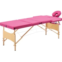 vidaXL Massagetafel inklapbaar 3 zones hout roze