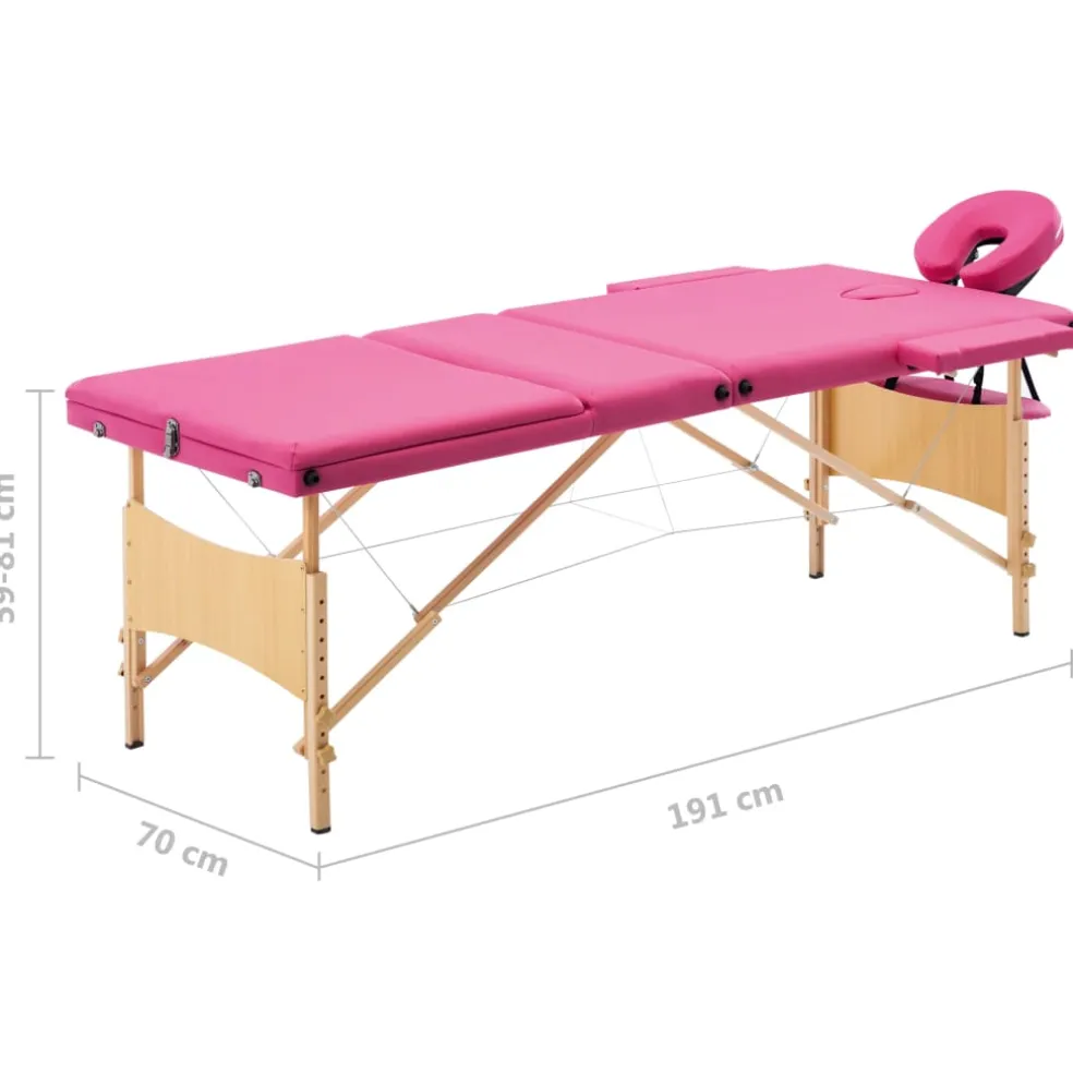 vidaXL Massagetafel inklapbaar 3 zones hout roze