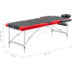 vidaXL Massagetafel inklapbaar 3 zones aluminium zwart en rood