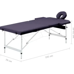 vidaXL Massagetafel inklapbaar 2 zones aluminum paars