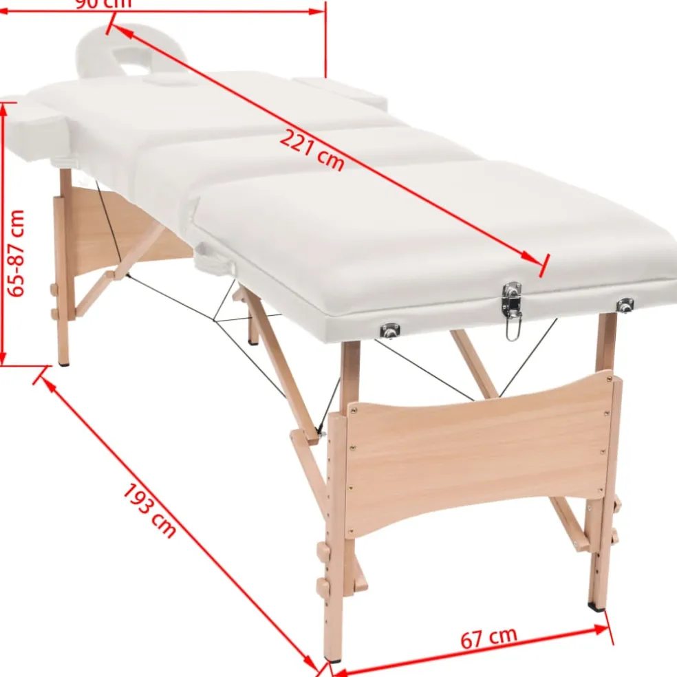 vidaXL Massagetafel inklapbaar 3 zones 10 cm dik wit