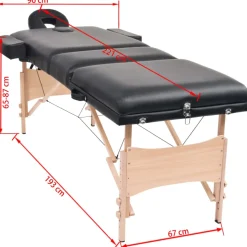 vidaXL Massagetafel inklapbaar 3 zones 10 cm dik zwart