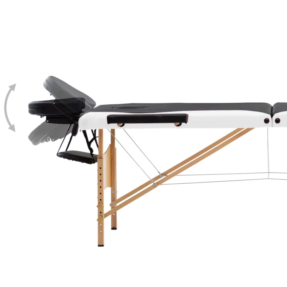 vidaXL Massagetafel inklapbaar 3 zones hout zwart en wit