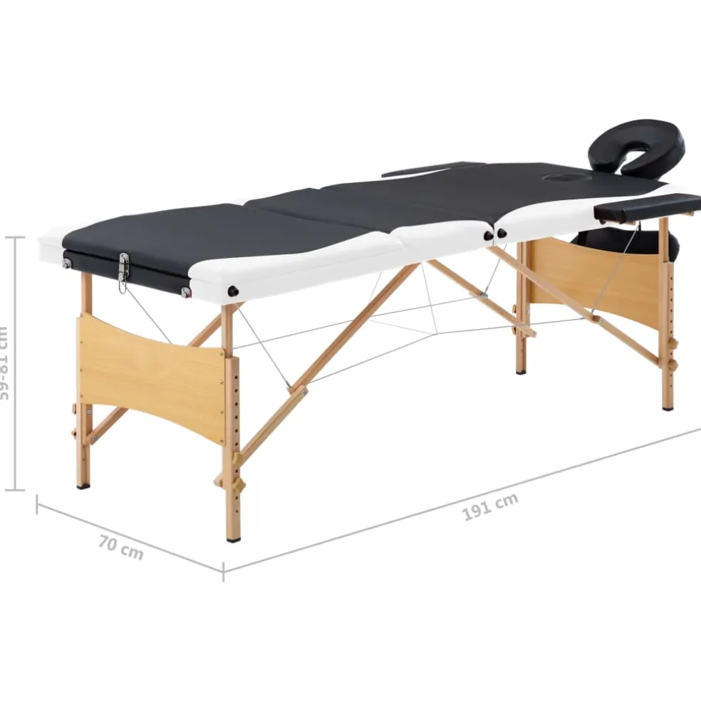 vidaXL Massagetafel inklapbaar 3 zones hout zwart en wit