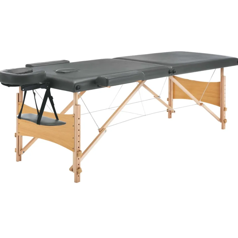 vidaXL Massagetafel met 2 zones 186x68 cm houten frame antraciet
