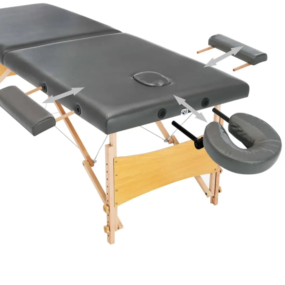 vidaXL Massagetafel met 2 zones 186x68 cm houten frame antraciet