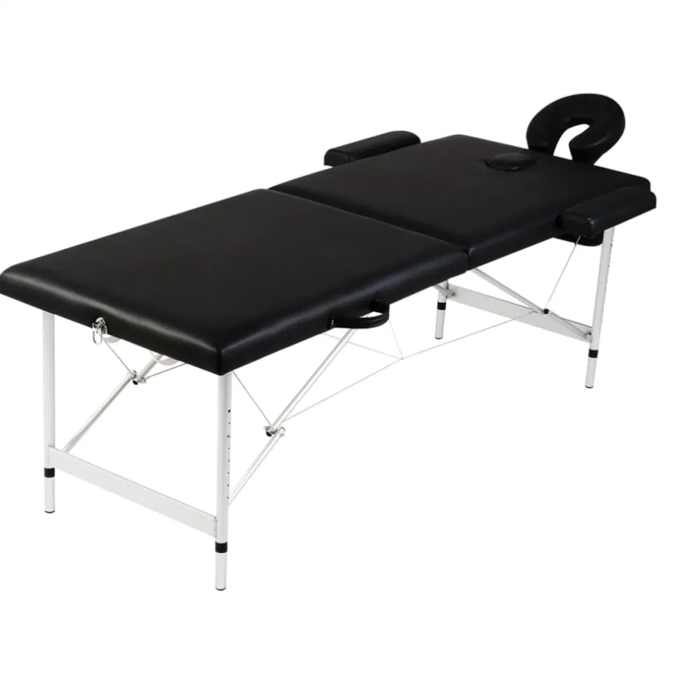 vidaXL Massagetafel met 2 zones inklapbaar aluminum frame zwart