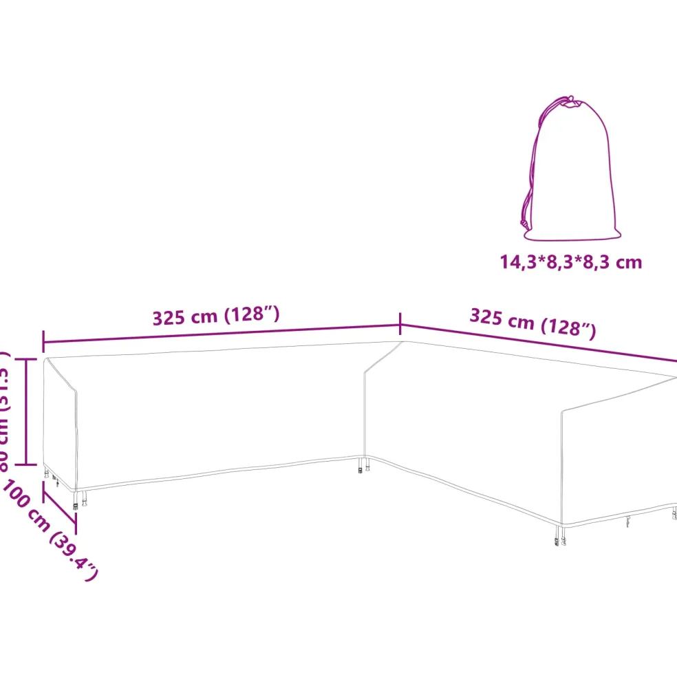 vidaXL Meubelhoes 325 x 325 x 80 cm 600D Oxford Stof L-vorm Waterdicht