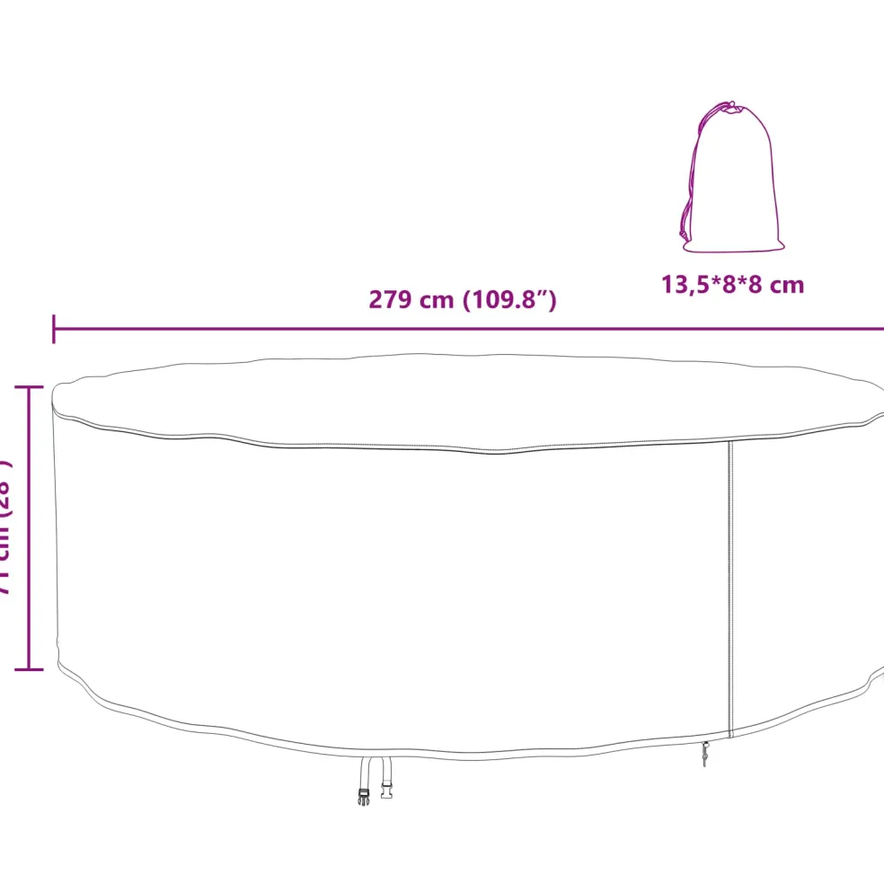 vidaXL Meubelhoes 279 x 279 x 71 cm 600D Oxford Stof Rond Waterdicht