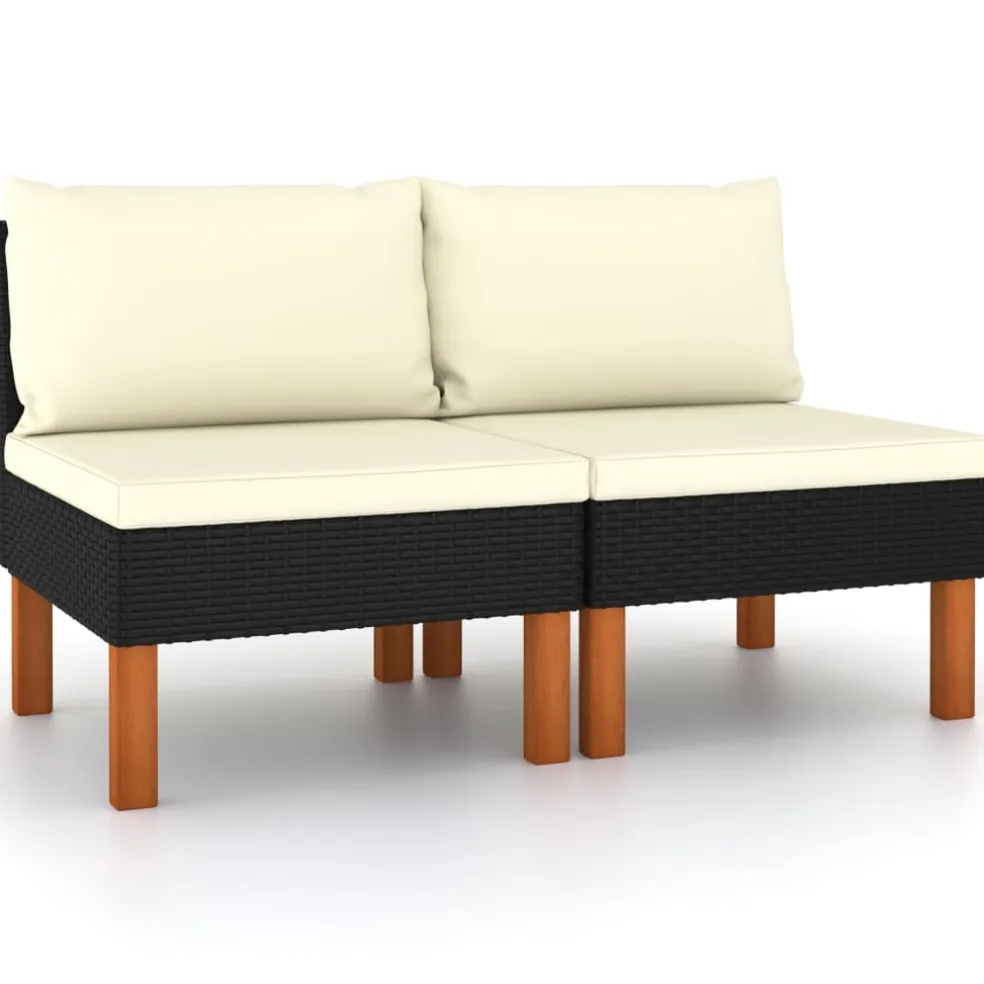 vidaXL Middenbanken 2 st poly rattan en massief eucalyptushout