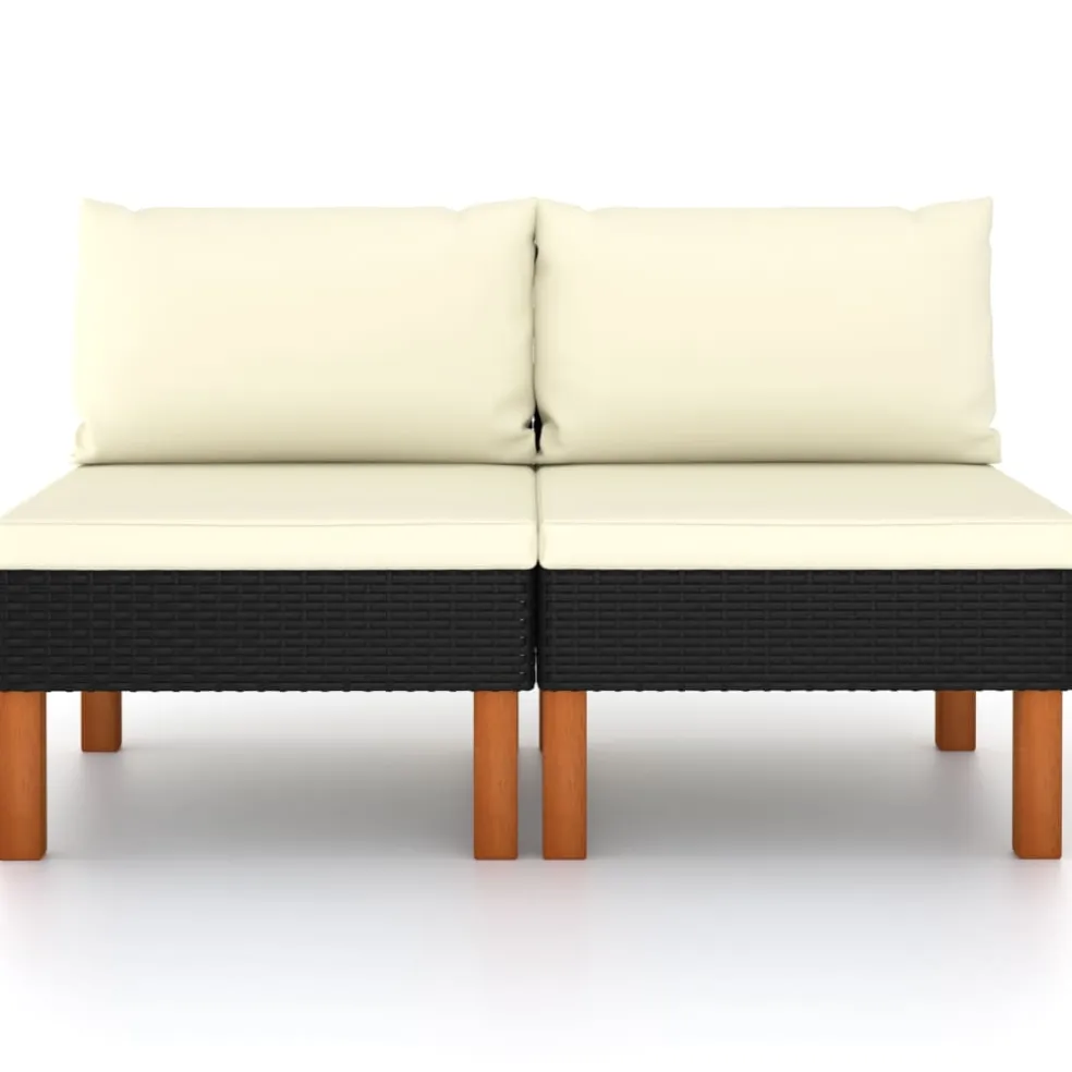 vidaXL Middenbanken 2 st poly rattan en massief eucalyptushout
