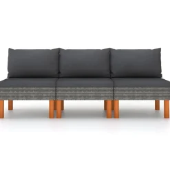 vidaXL Middenbanken 3 st poly rattan en massief eucalyptushout