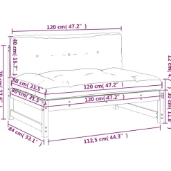 vidaXL Middenbank 120x80 cm massief grenenhout zwart