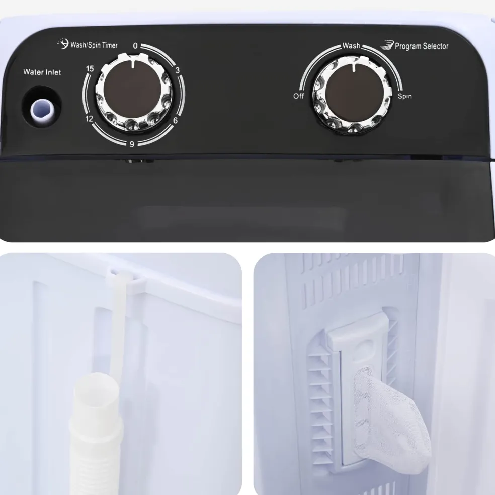 vidaXL Mini Wasmachine met Enkele Wasbak 4,6 kg Zwart en Wit