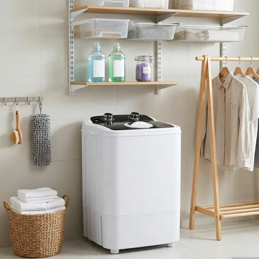 vidaXL Mini Wasmachine met Enkele Wasbak 4,6 kg Zwart en Wit