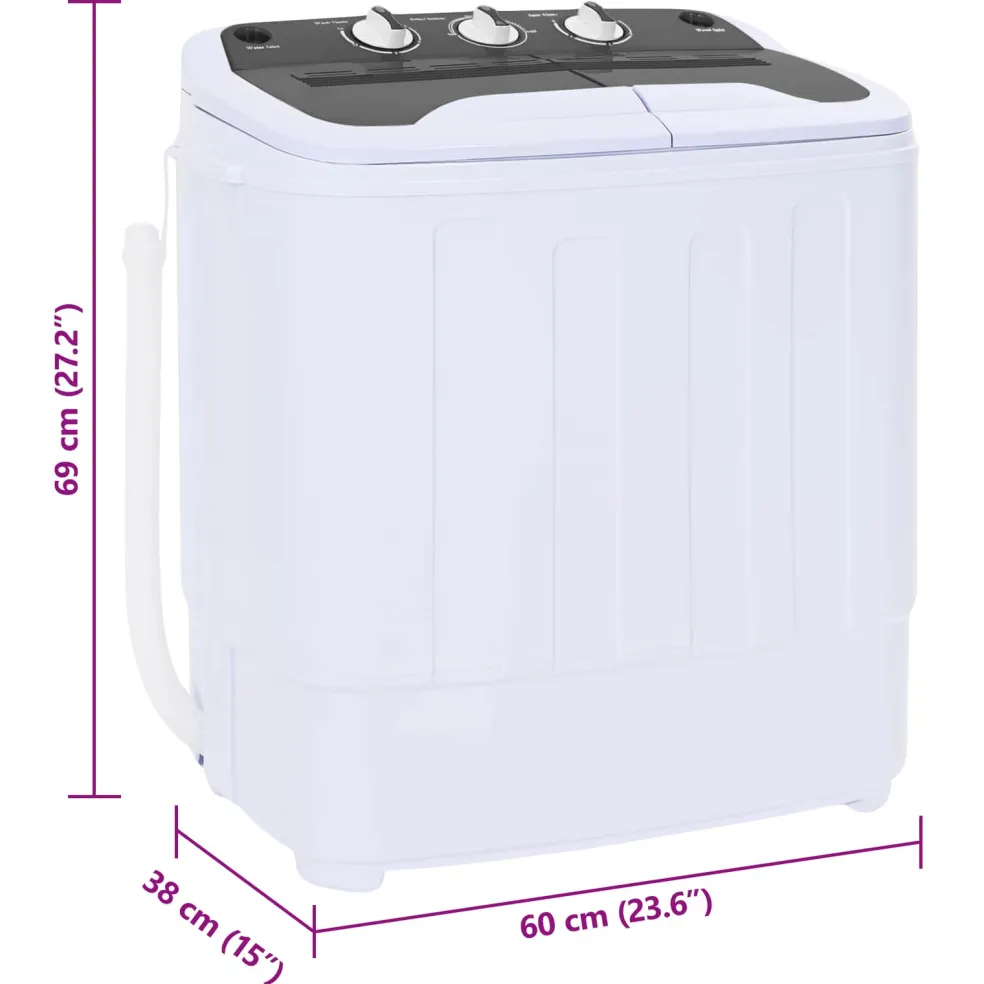 vidaXL Mini Wasmachine met Twin Tub 3,6 kg Zwart en Wit