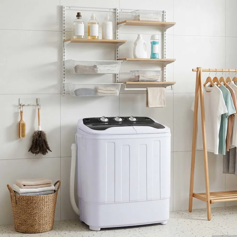 vidaXL Mini Wasmachine met Twin Tub 3,6 kg Zwart en Wit