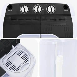 vidaXL Mini Wasmachine met Twin Tub 3,6 kg Zwart en Wit