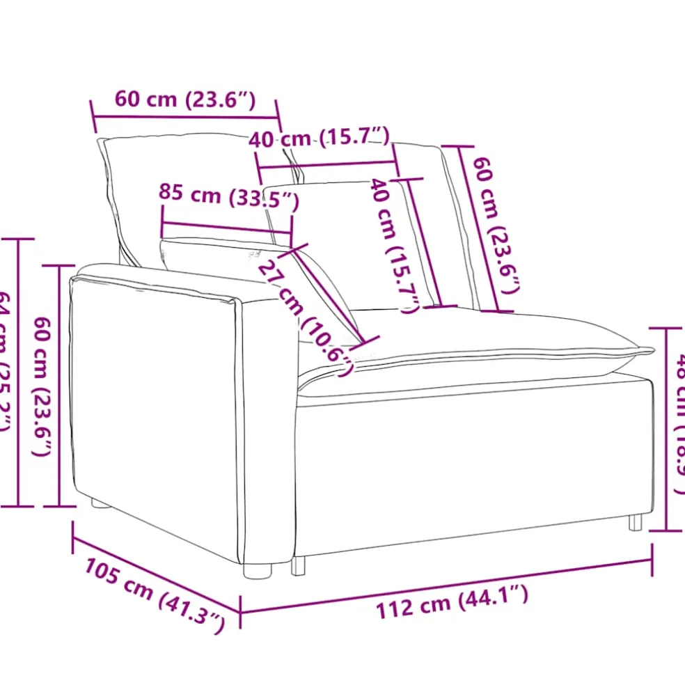 vidaXL Modulaire bank Armleuning eindmodule met kussens 100 cm
