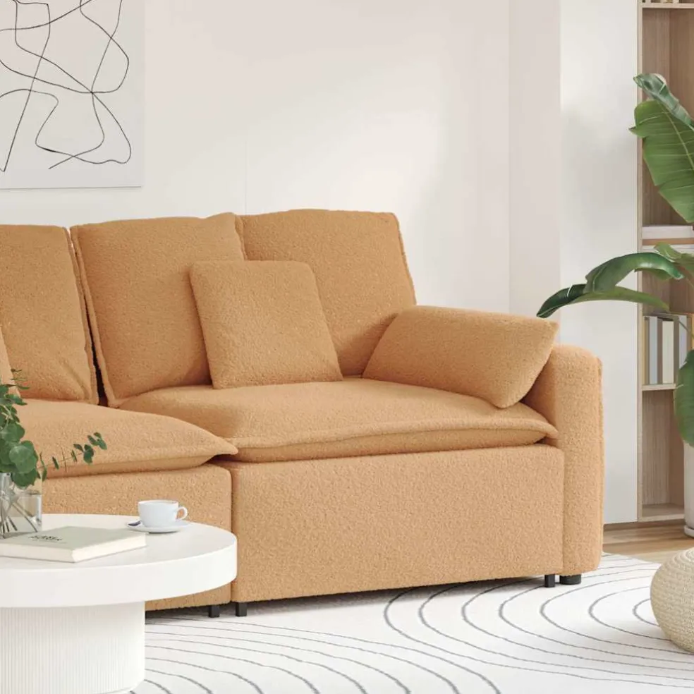 vidaXL Modulaire bank Armleuning eindmodule met kussens 100 cm beige