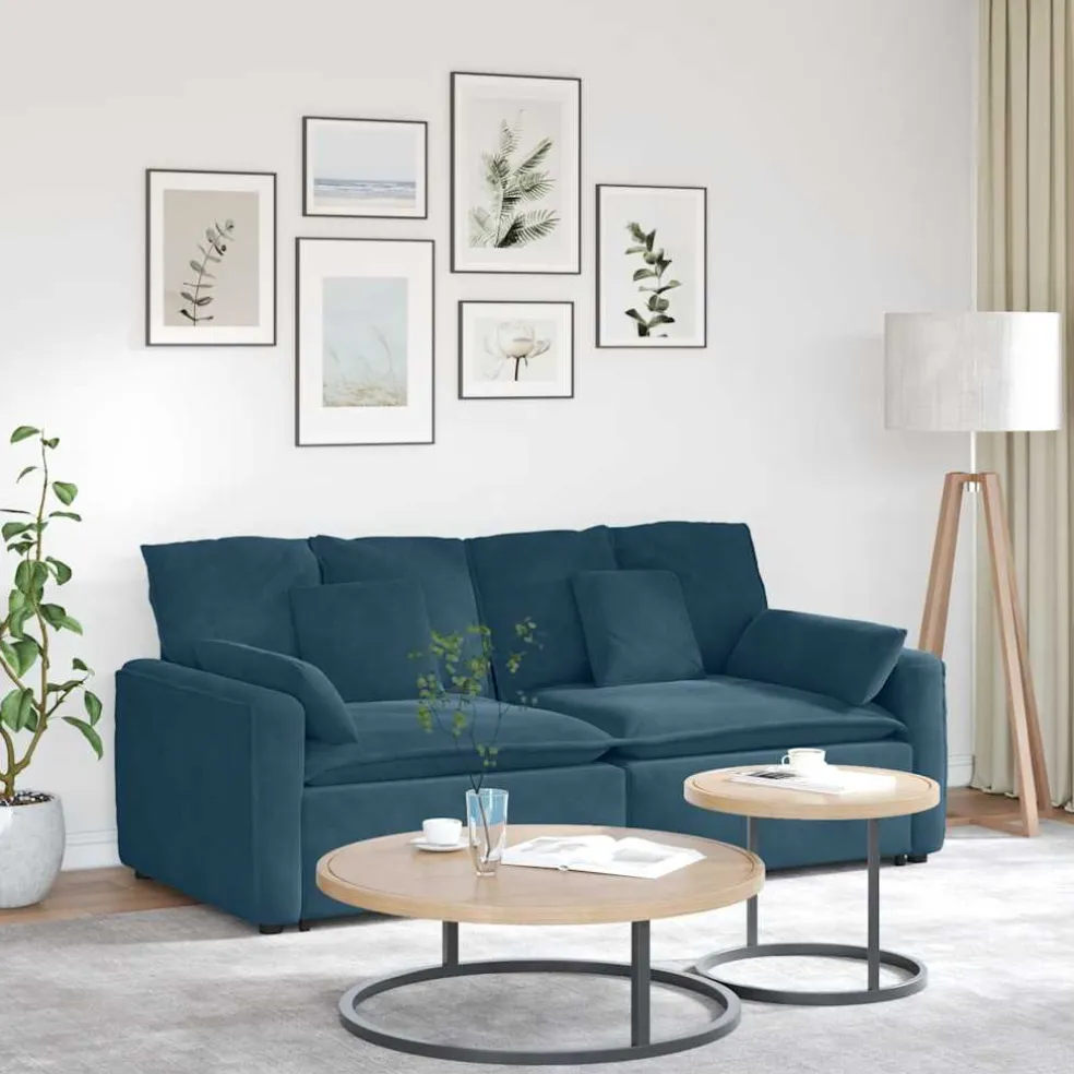 vidaXL Modulaire bank met kussens blauw