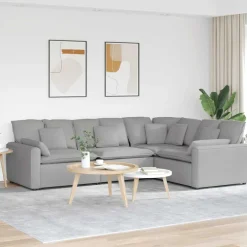 vidaXL Modulaire bank met kussens stof wolk grijs