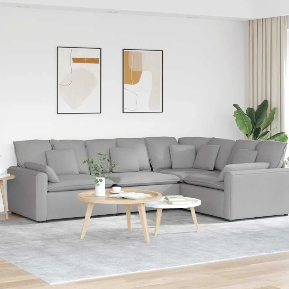vidaXL Modulaire bank met kussens stof wolk grijs