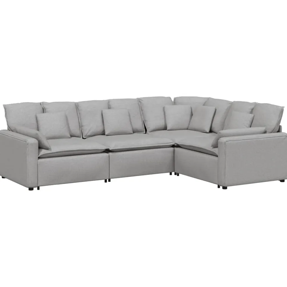 vidaXL Modulaire bank met kussens stof wolk grijs