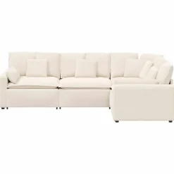 vidaXL Modulaire bank met kussens gekrulde wolachtige stof crème