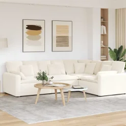 vidaXL Modulaire bank met kussens gekrulde wolachtige stof crème