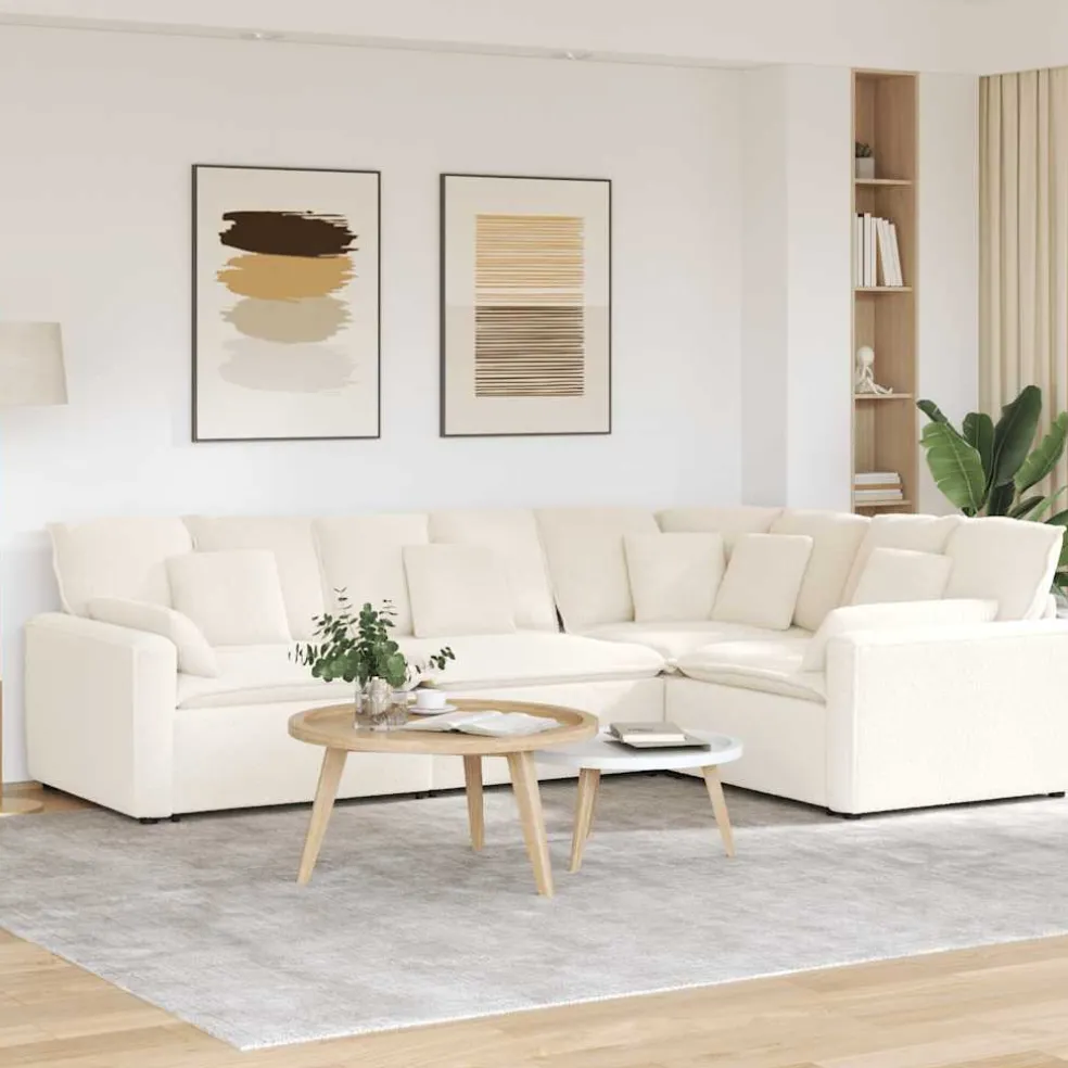 vidaXL Modulaire bank met kussens gekrulde wolachtige stof crème