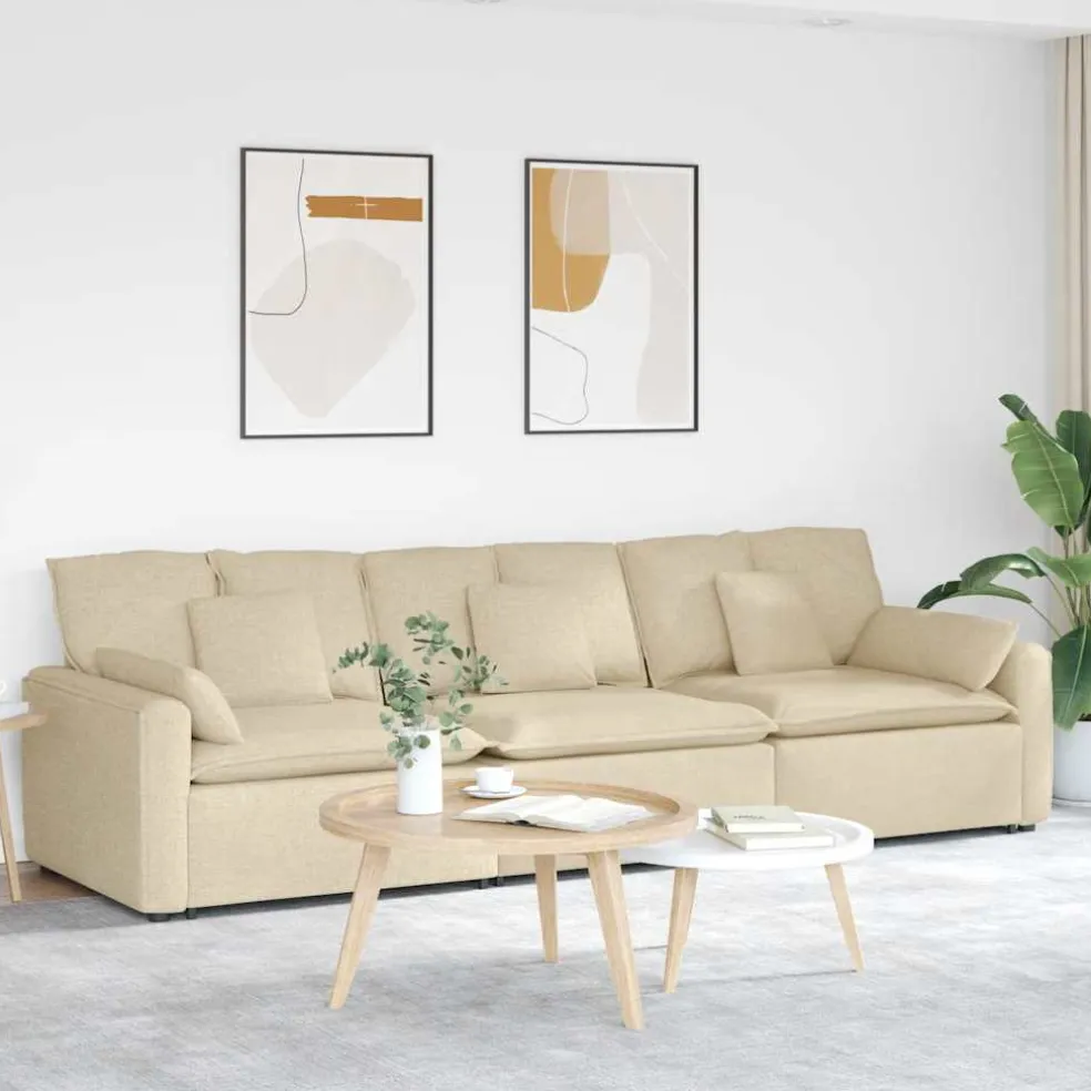vidaXL Modulaire bank met kussens crèmekleurig