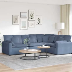 vidaXL Modulaire bank met kussens corduroy stof blauw