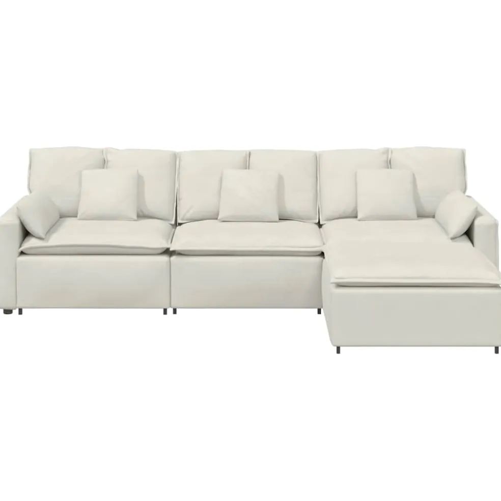 vidaXL Modulaire bank met voetenbank en kussens crèmekleurig